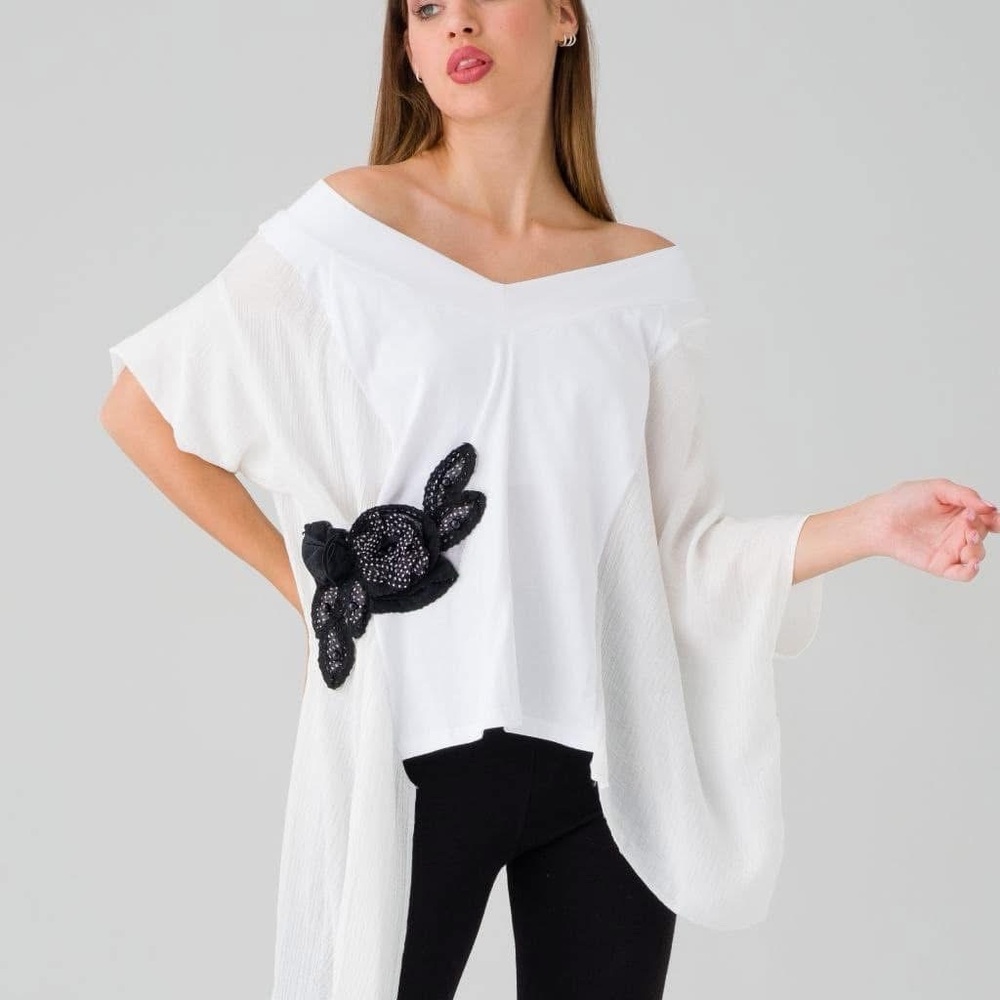 Stylish White and Black Women's Blouse